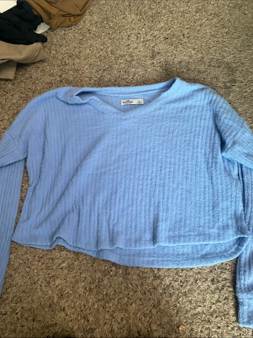 Hollister Baby Blue Ribbed Long Sleeve super soft cropped Top